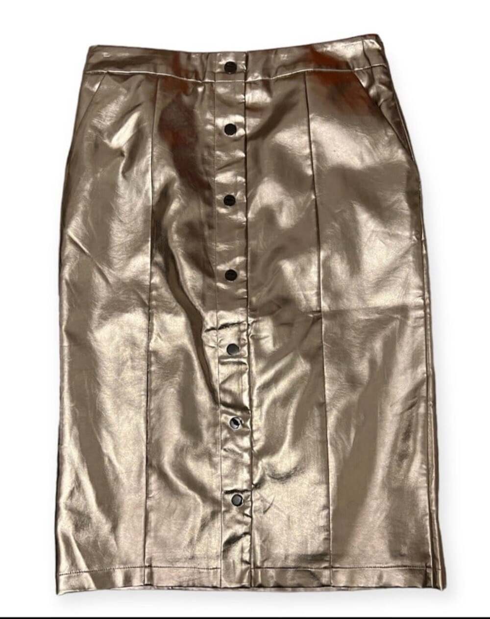 English Factory Metallic Rose Gold Glam Festive Party Holiday Midi Skirt-M
